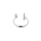Open Pearl Ring with White Diamonds