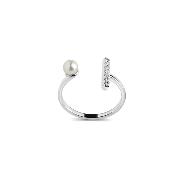 Open Pearl Ring  Sterling Silver White Gold Vermeil 14k White Gold 18k White Gold White Diamonds    Front First