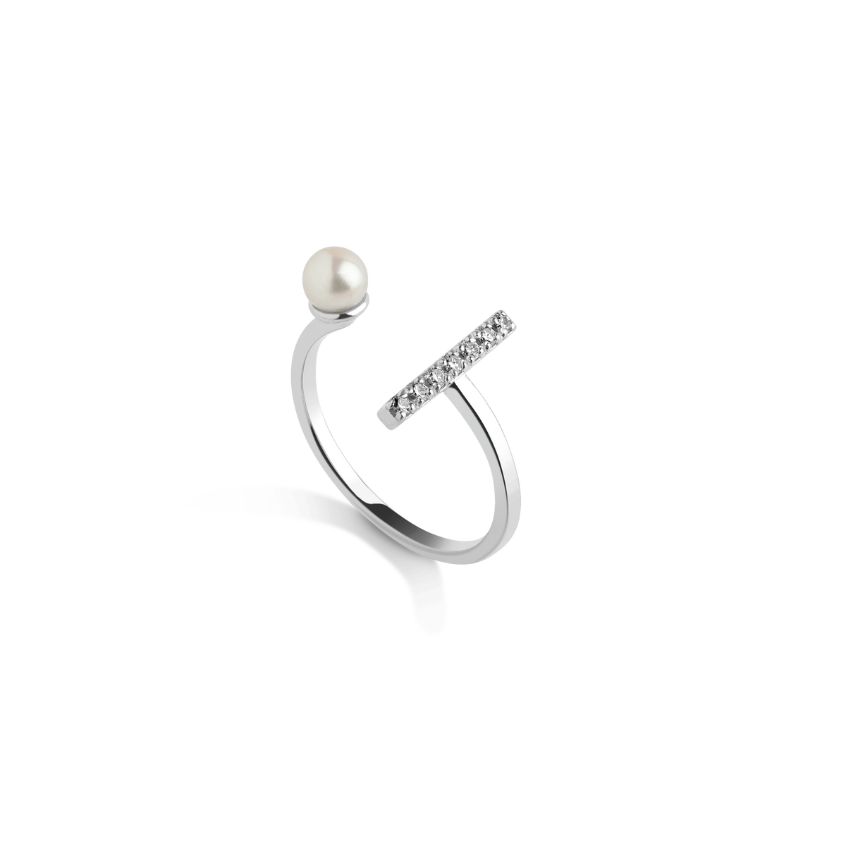 Open Pearl Ring  Sterling Silver White Gold Vermeil 14k White Gold 18k White Gold White Diamonds Half Side