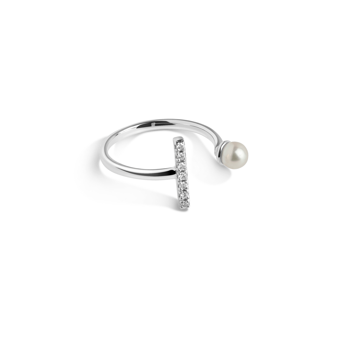 Open Pearl Ring  Sterling Silver White Gold Vermeil 14k White Gold 18k White Gold White Diamonds Laid down