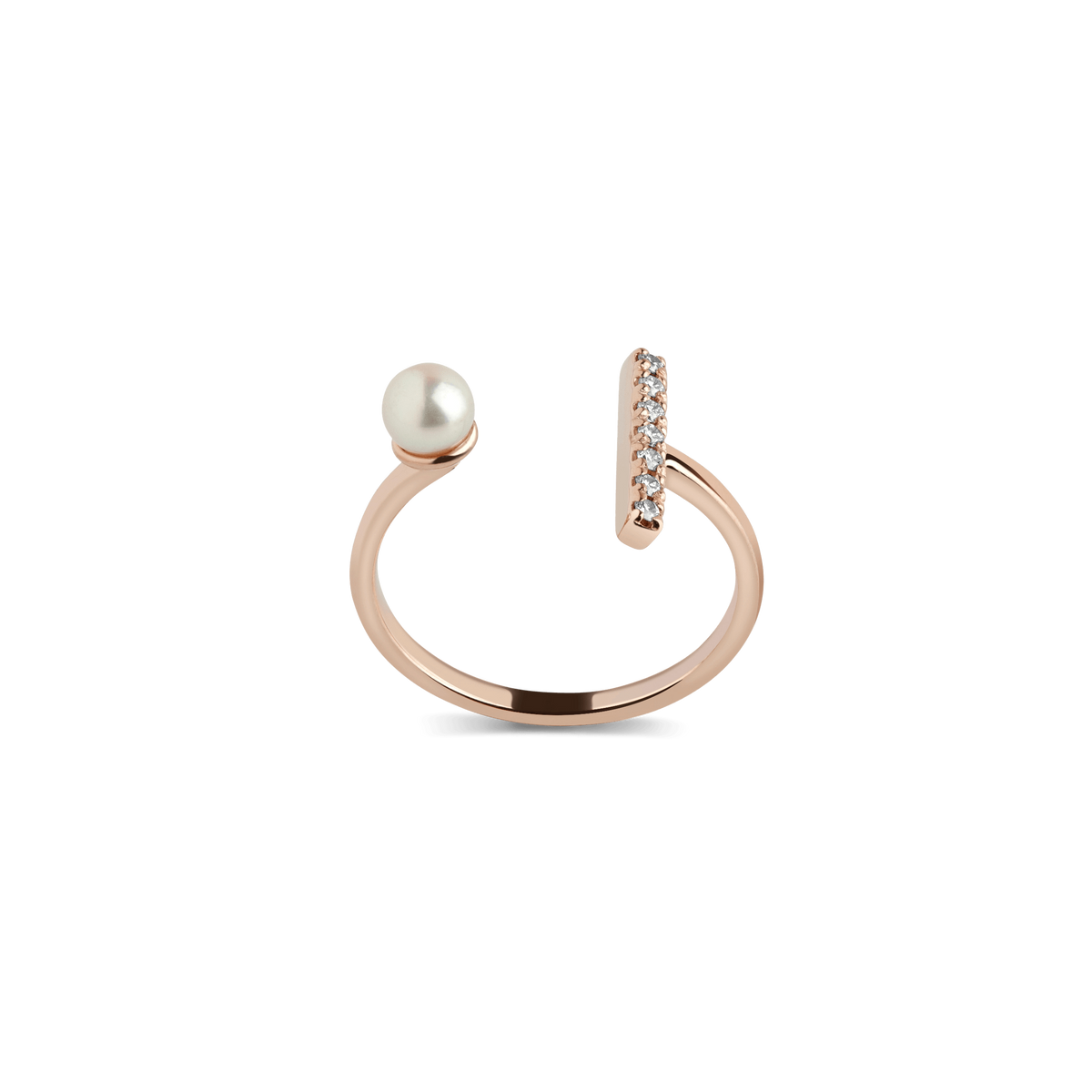 Open Pearl Ring  Rose Gold Vermeil 14k Rose Gold 18k Rose Gold White Diamonds    Front First
