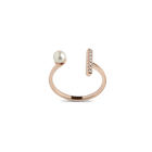 Open Pearl Ring with White Diamonds