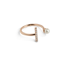Open Pearl Ring with White Diamonds