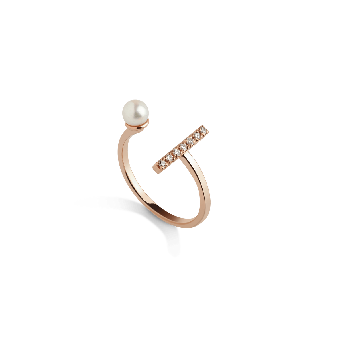 Open Pearl Ring  Rose Gold Vermeil 14k Rose Gold 18k Rose Gold White Diamonds Half Side