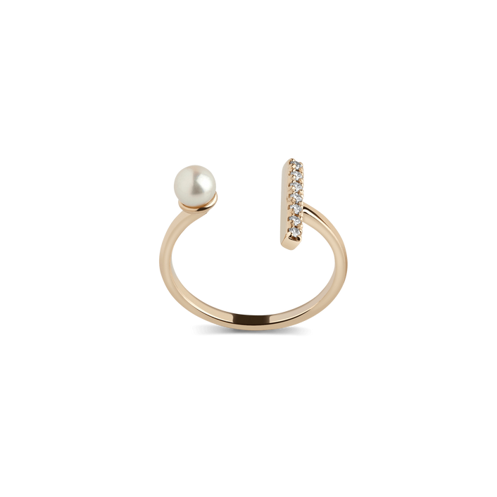 Open Pearl Ring  Yellow Gold Vermeil 14k Yellow Gold 18k Yellow Gold White Diamonds    Front First