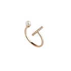 Open Pearl Ring with White Diamonds