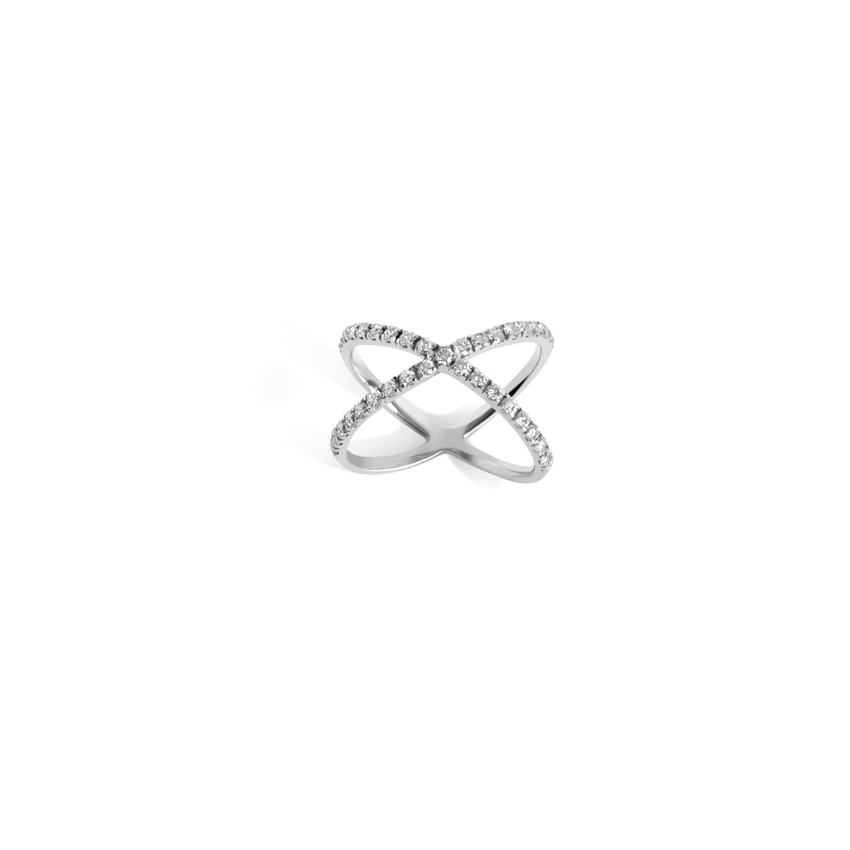 X Ring  Sterling Silver White Gold Vermeil 14k White Gold 18k White Gold White Diamonds    Front First